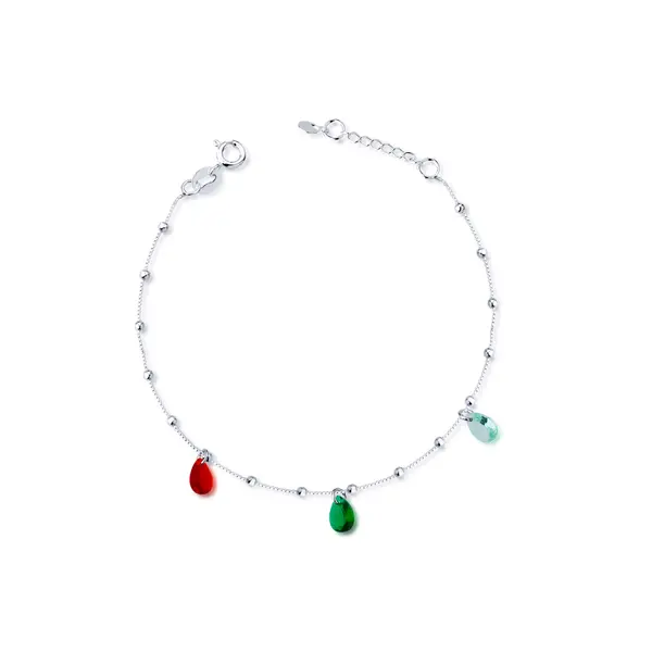 Pulseira  Prata  Leve Malha  Bolinhas Com Gotinhas Coloridas