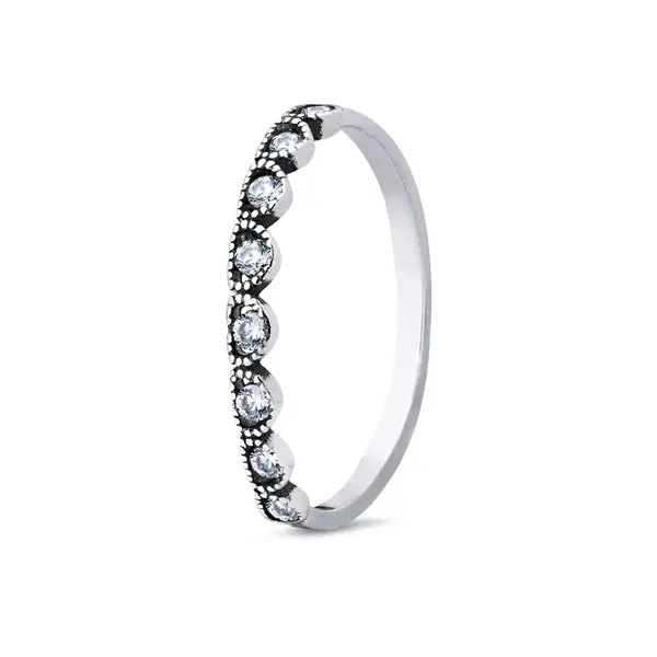 Anel Prata Envelhecido Com Zircônia