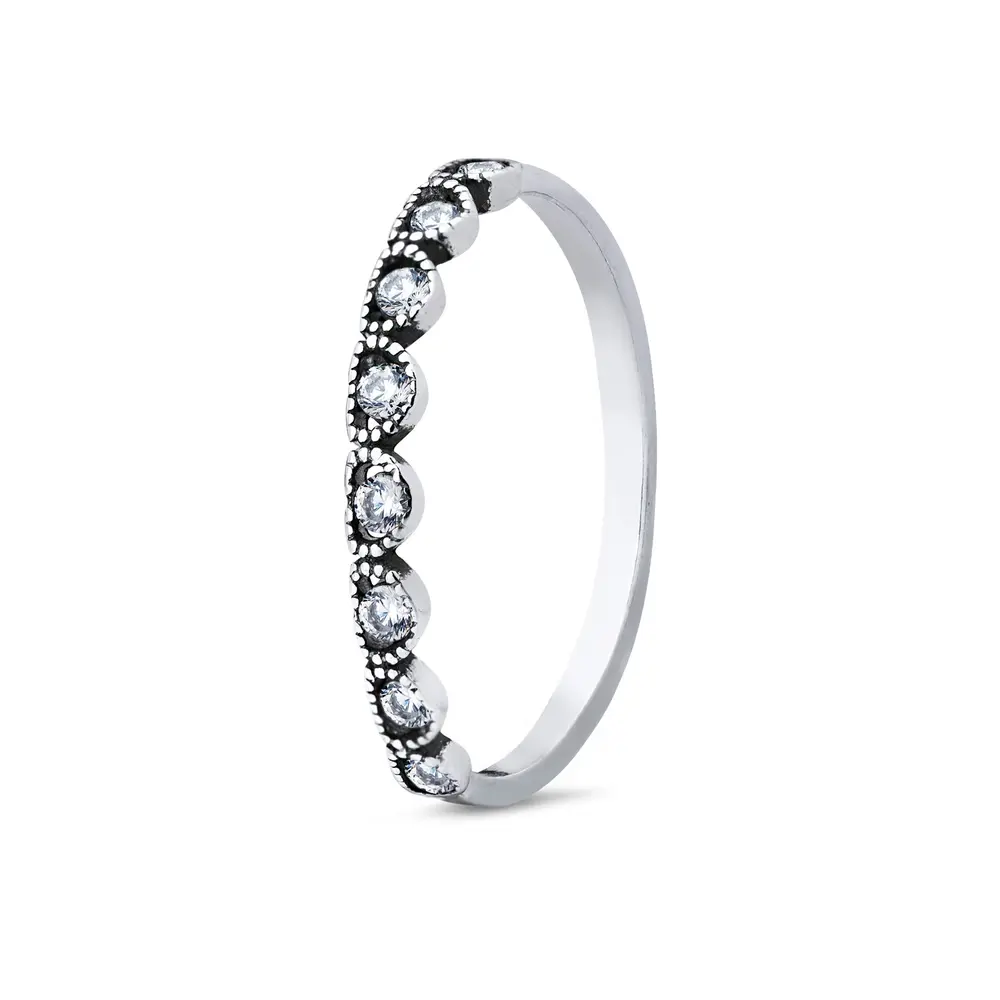 Anel Prata Envelhecido Com Zircônia