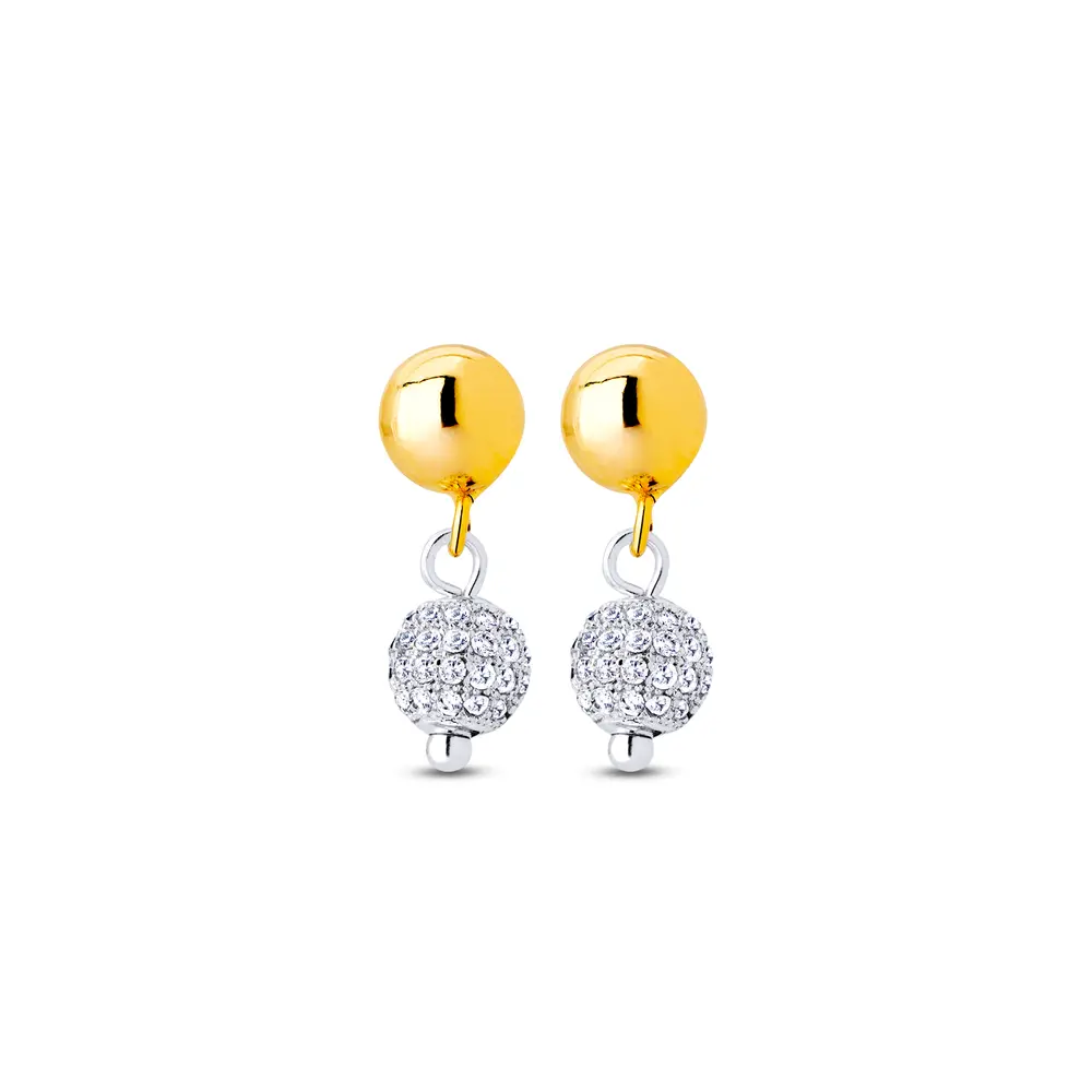 Brinco Prata Leve Gold Sun Balls