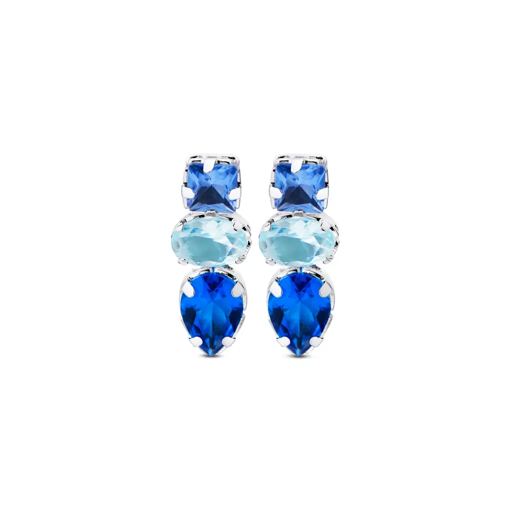 Brinco Pedra Azul Prata Leve Sun