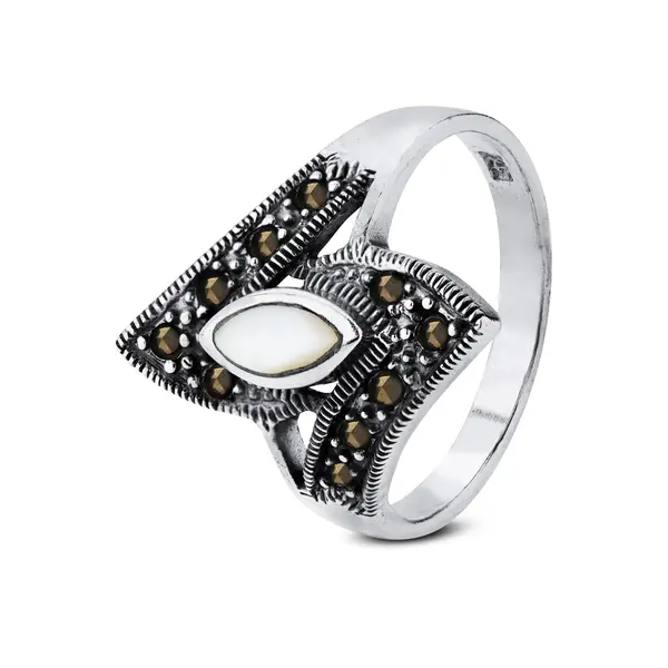 Anel  Prata   Madrepérola E Marcassita