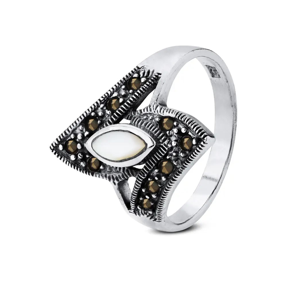 Anel  Prata   Madrepérola E Marcassita