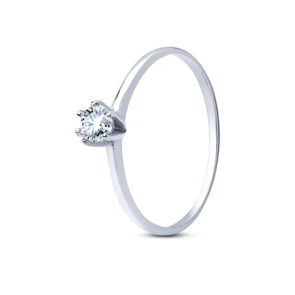 Anel Prata Solitário 6 Garras Zircônia Pequena Alta