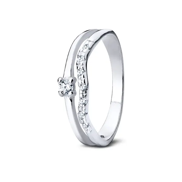 Anel Prata Com Zircônias