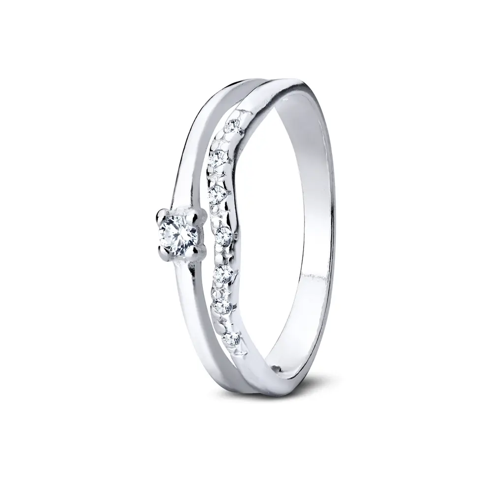 Anel Prata Com Zircônias