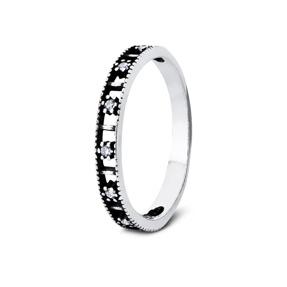 Anel Prata Envelhecido Com Zircônias