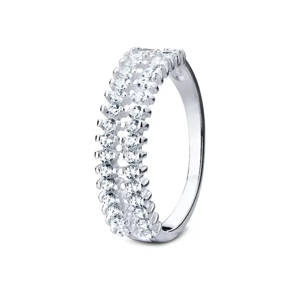 Anel Prata Meia Aliança Dupla