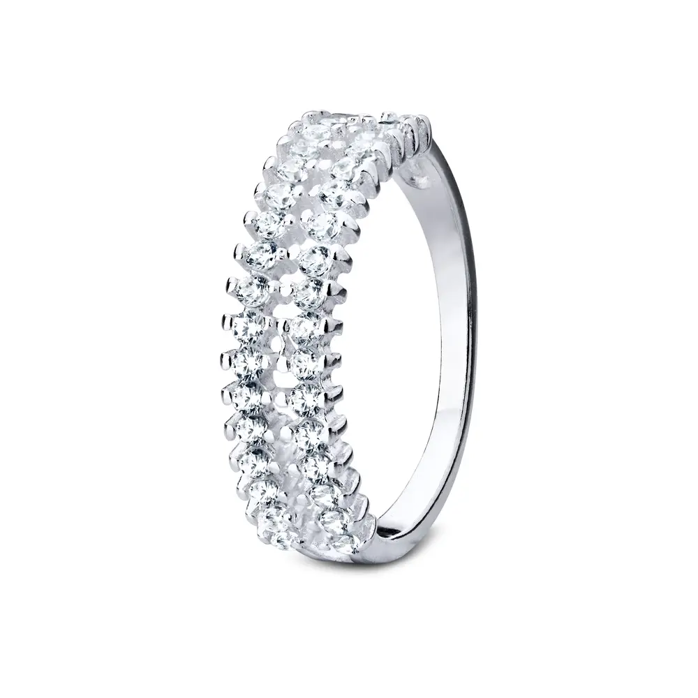 Anel Prata Meia Aliança Dupla