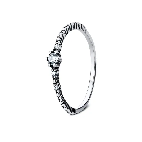 Anel Prata Envelhecido  Com Zircônias