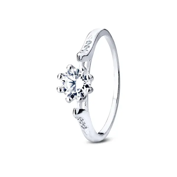 Anel Prata Solitário Com Zircônias