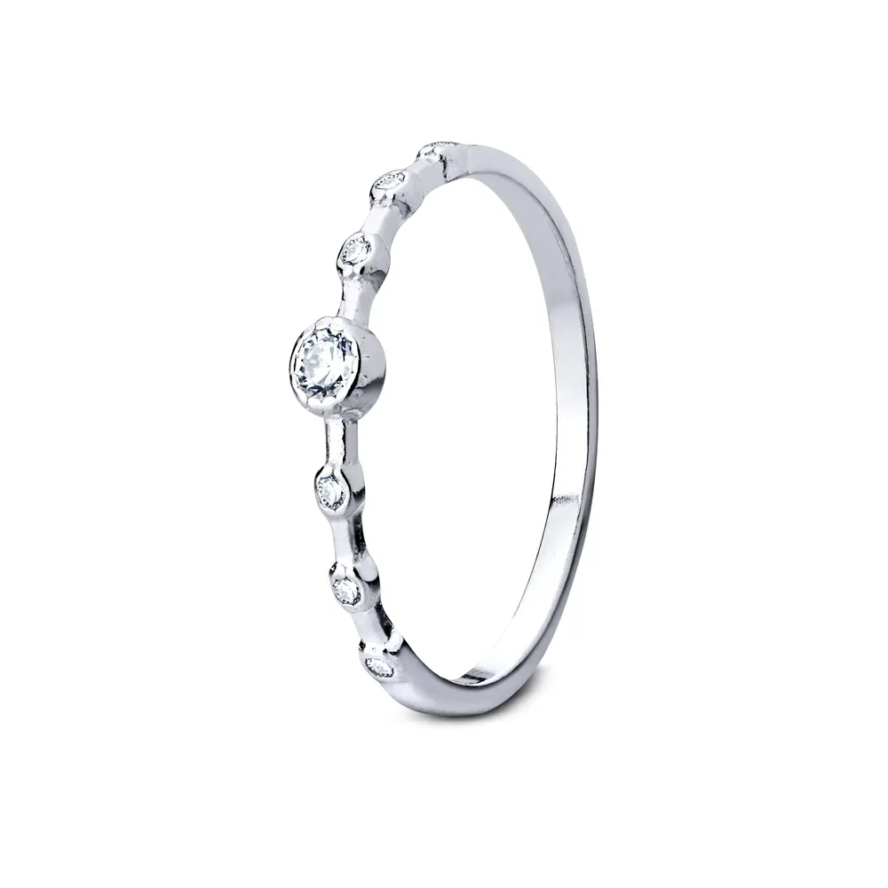 Anel Prata Com Zircônias