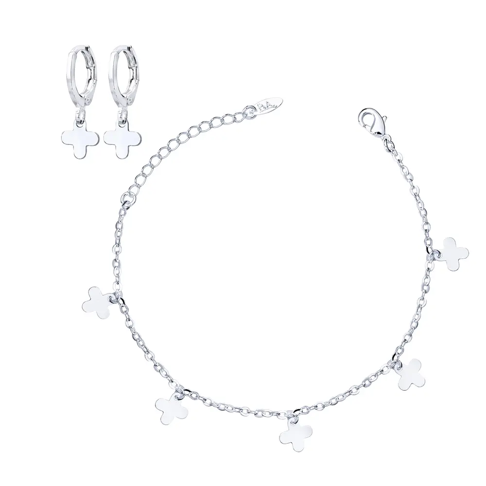 Conjunto Prata Leve Trevos Lisos