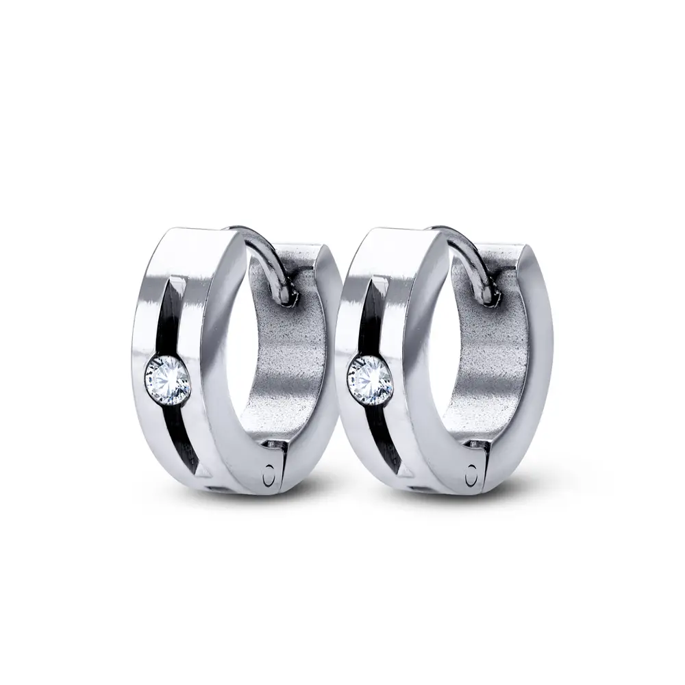 Brinco  Aço Argolinha Com Zircônia
