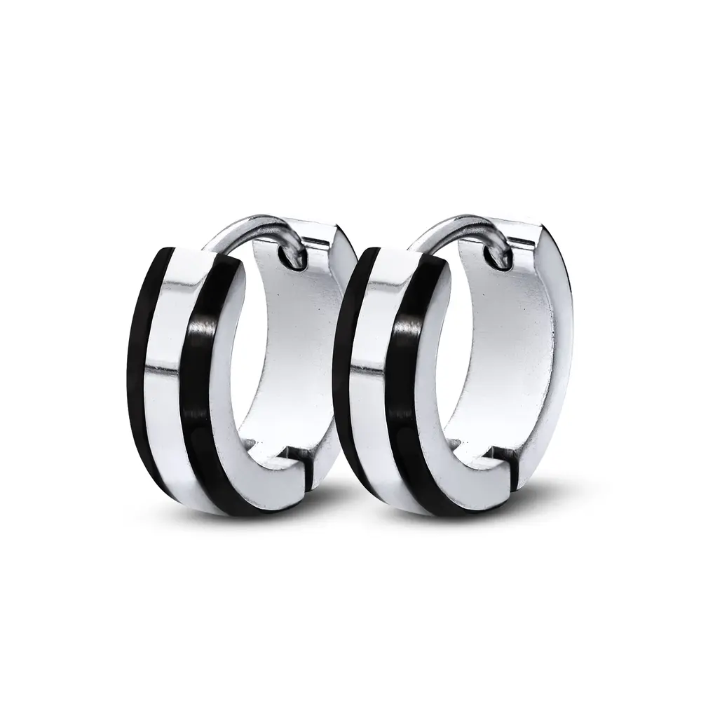 Brinco  Aço Argolinha Carbonada Na Lateral