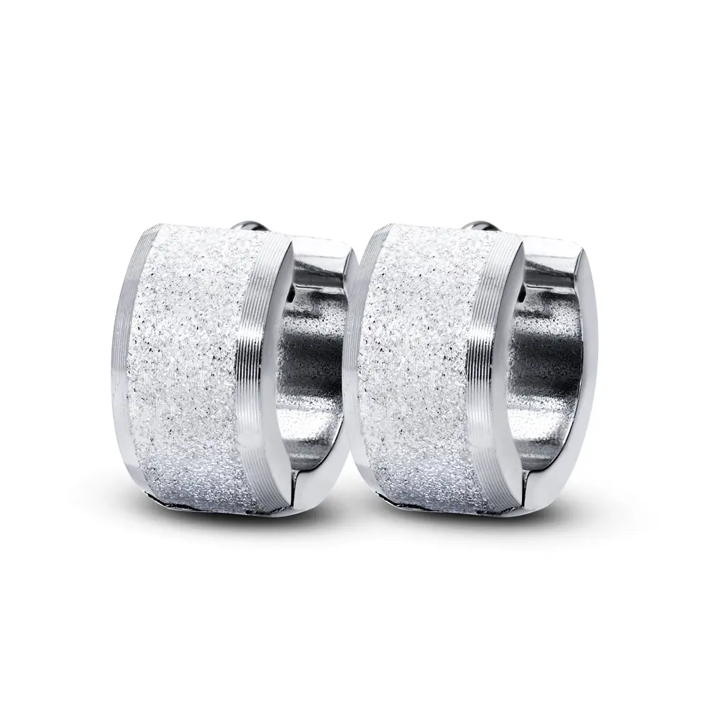 Brinco  Aço Argolinha Diamantada Larga