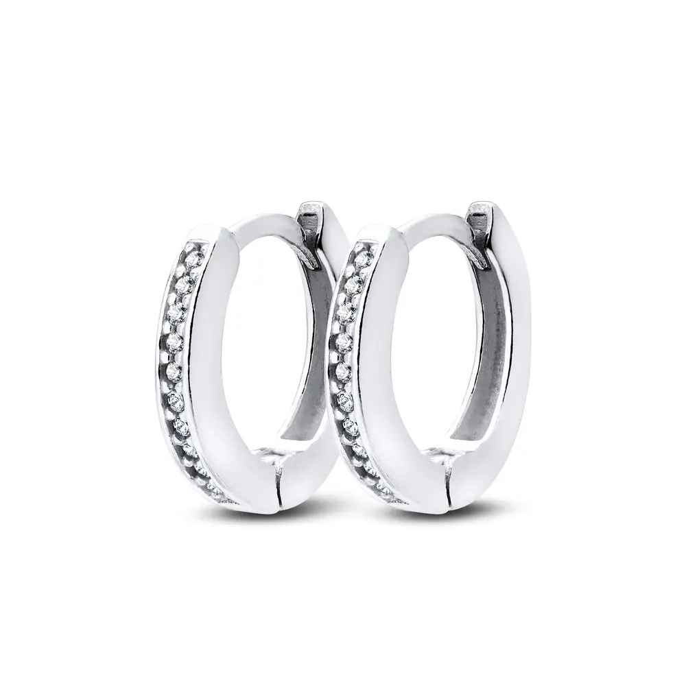 Brinco Prata Argola Com Zircônia
