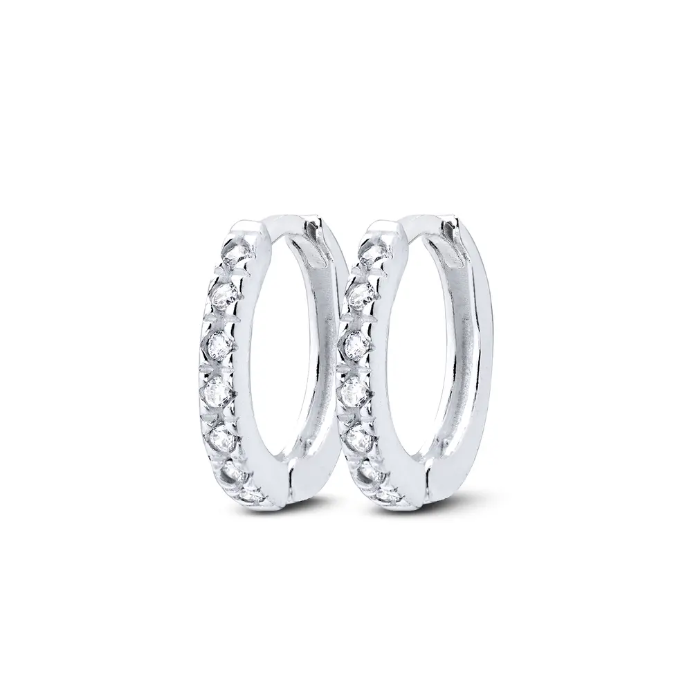 Brinco Prata Argola Click Com Zircônias