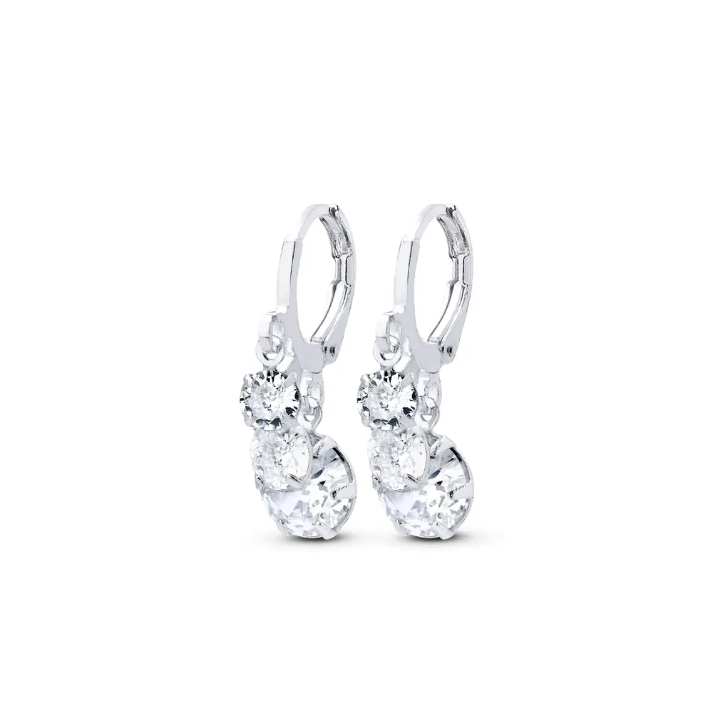 Brinco Prata  Leve  Argola  Com Zircônias  Penduradas