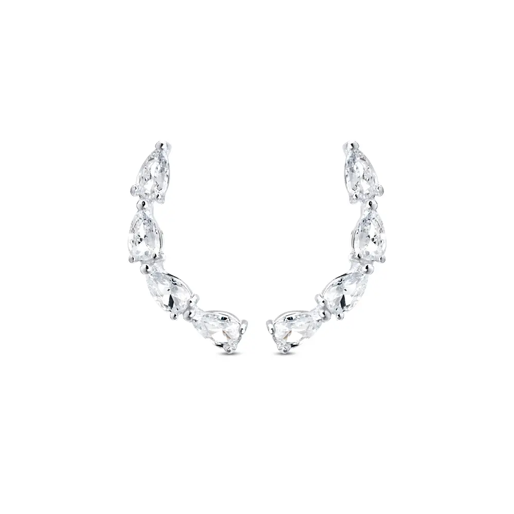 Brinco Prata Leve   Ear Cuff Com  Zircônias Brancas