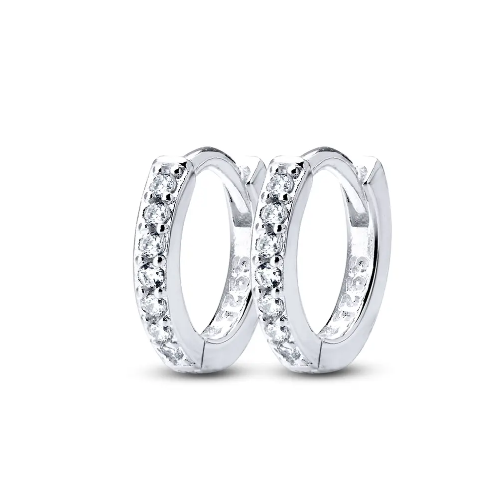 Brinco Prata  Argola Com Zircônias Branca P