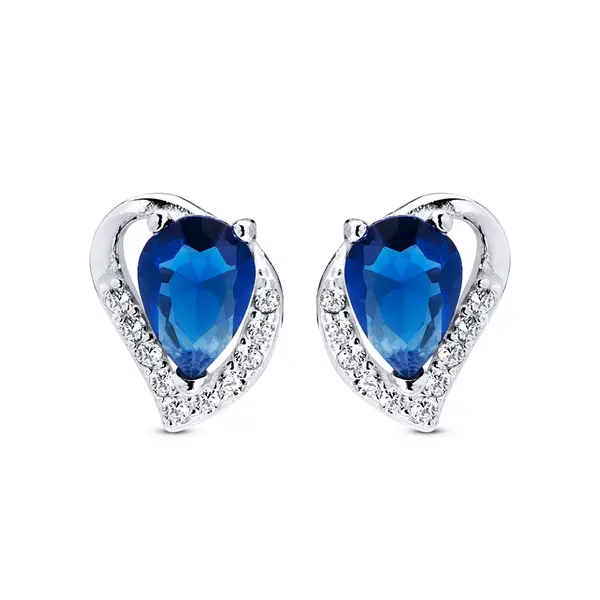 Brinco Prata  Coração Zircônia Azul