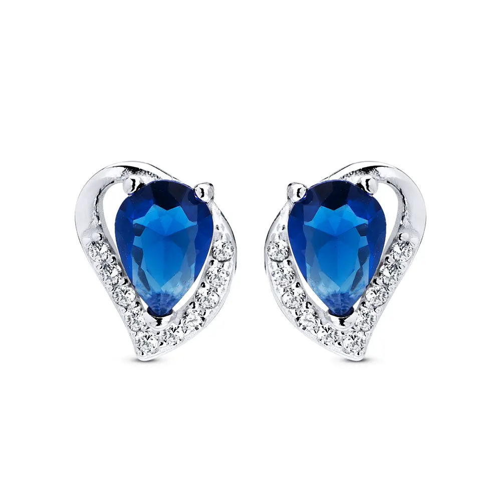 Brinco Prata  Coração Zircônia Azul