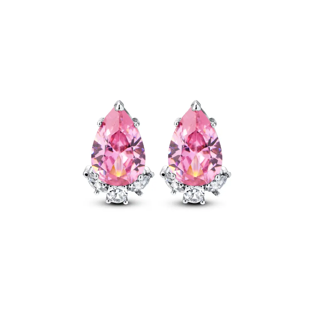 Brinco  Prata Rodinada Gota Rosa