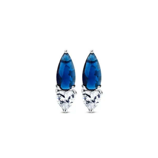 Brinco  Prata Rodinada Gota  Azul Coração Branco