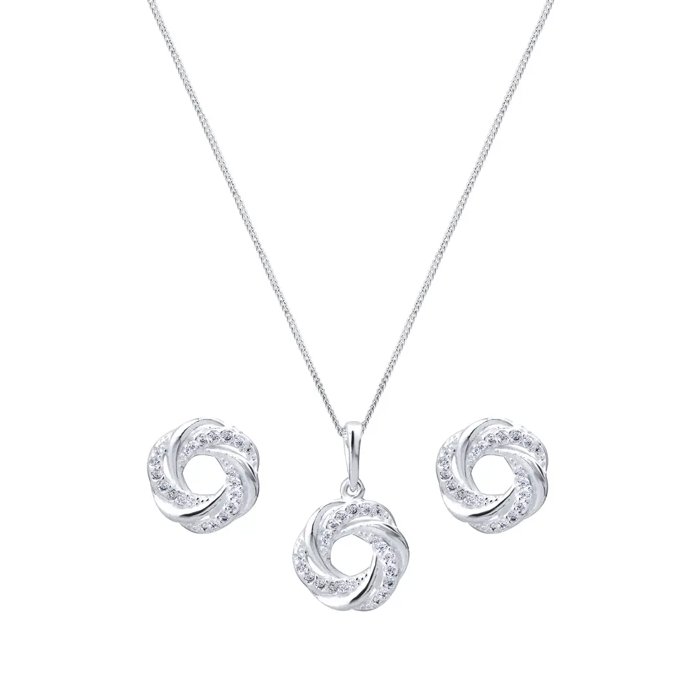 Conjunto Prata Argolas Entrelaçadas Zircônias