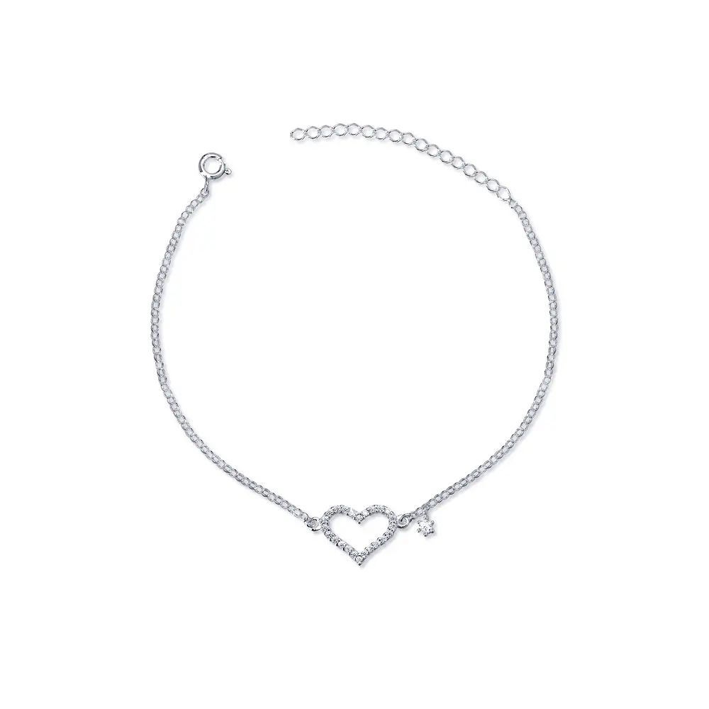 Pulseira Prata Coração Com Zircônias