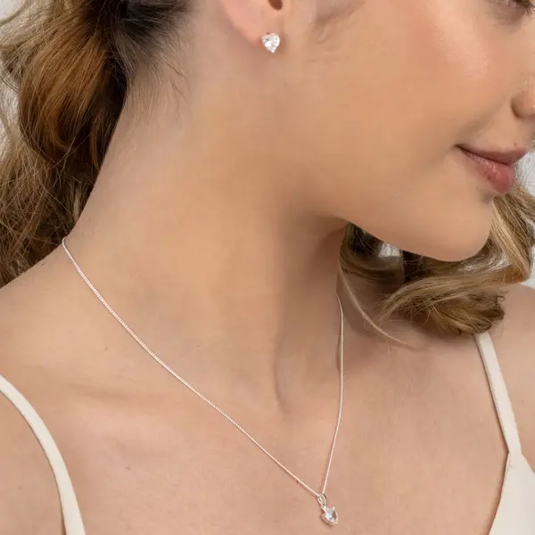 Conjunto Prata Coração Com Zircônia