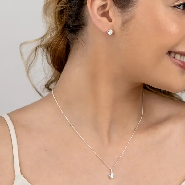 Conjunto Prata Coração Com Zircônia