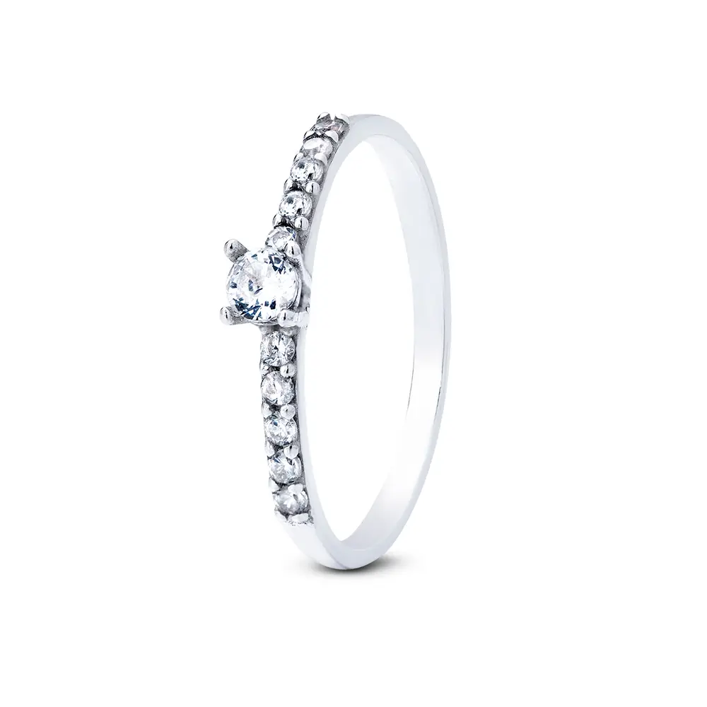 Anel Prata Solitário Com Zircônias