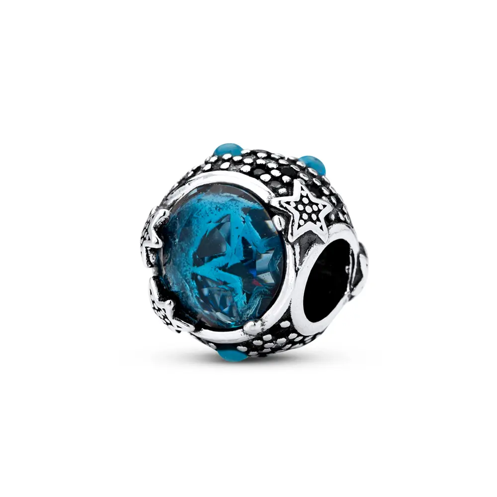 Berloque Prata Art Colection Redondo Com Zircônia Azul