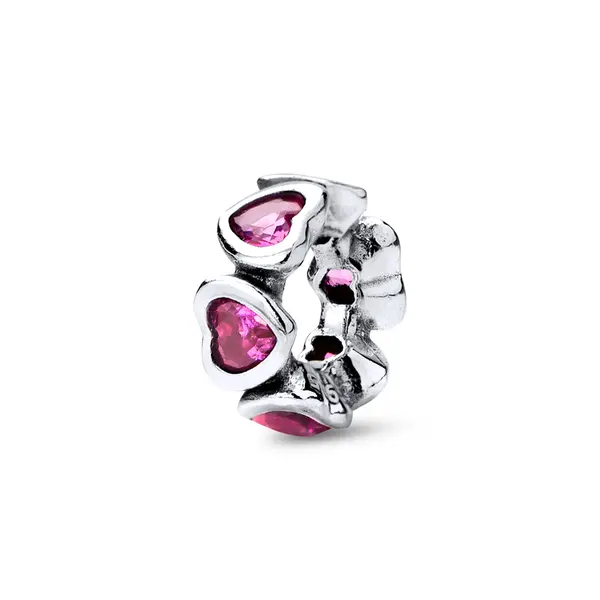 Berloque Prata Art Colection Coração  Com Zircônias Rosa