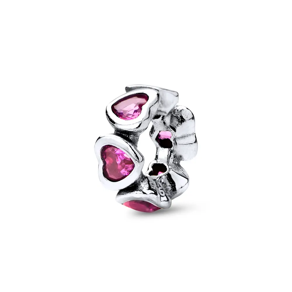 Berloque Prata Art Colection Coração  Com Zircônias Rosa