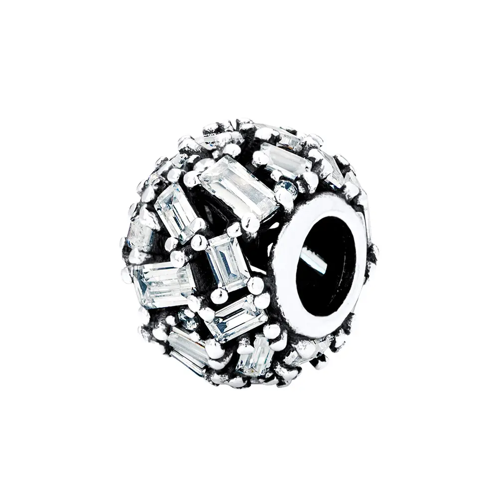 Berloque Prata Art Colection  Com Zircônias Retangular Brancas