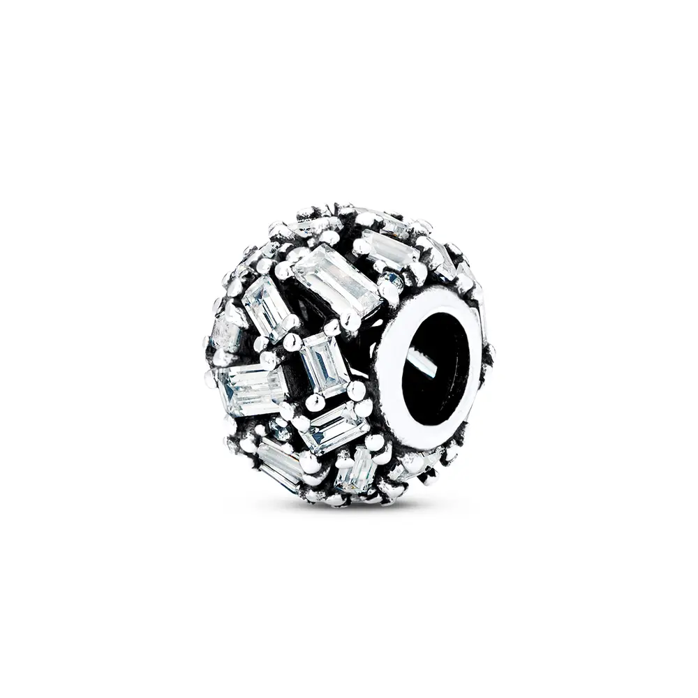 Berloque Prata Art Colection  Com Zircônias Retangular Brancas