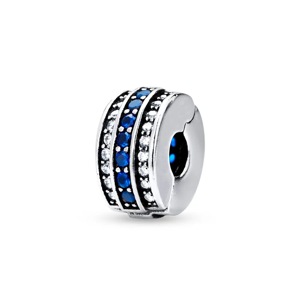 Berloque Prata Art Colection Redondo Aberto  Com Zircônias Azul