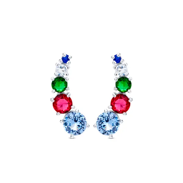 Brinco  Prata  Leve Ear Cuff Zircônias Degradê Colorido