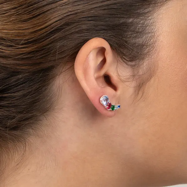 Brinco  Prata  Leve Ear Cuff Zircônias Degradê Colorido