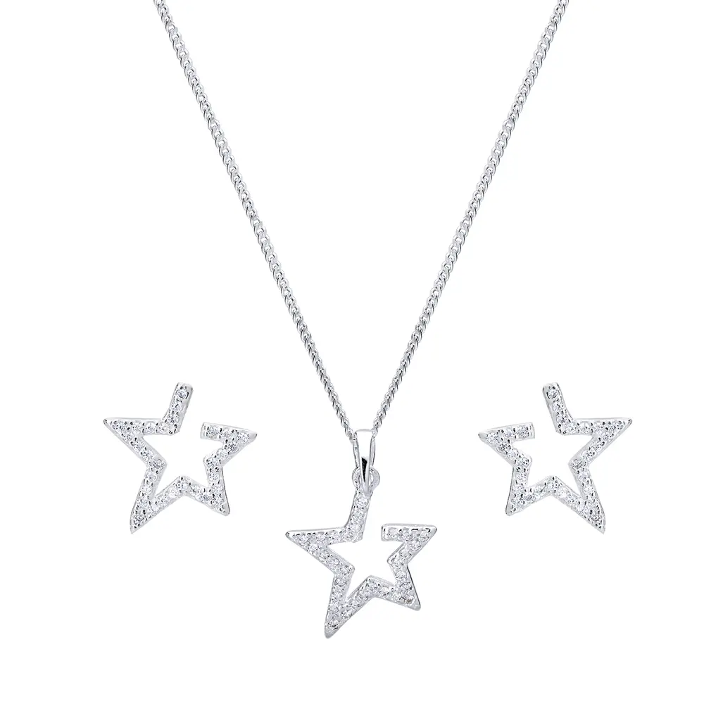 Conjunto Prata  Estrela Com ZIrcônias