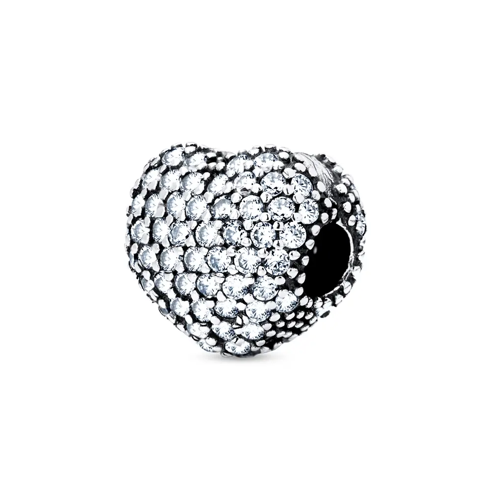 Berloque Prata Art Colection  Coração Aberto Com Zircônias Brancas