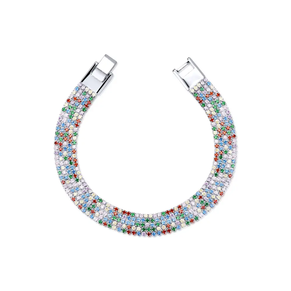 Pulseira  Prata leve Riviera Fios Zircônias Coloridas