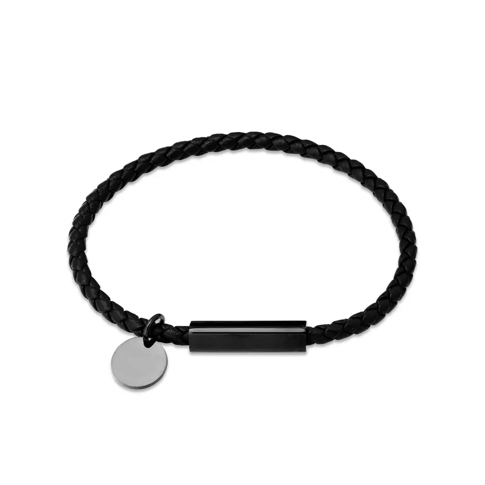 Pulseira Aço Couro Masculina Fecho Imã 22cm