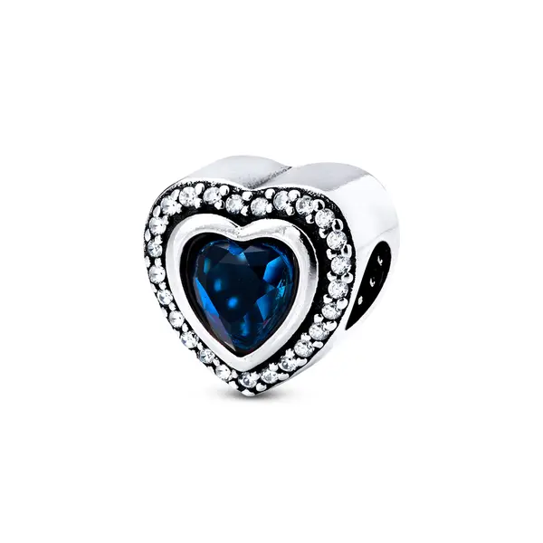 Berloque Prata Art Colection Coração Com Zircônia Azul No Meio