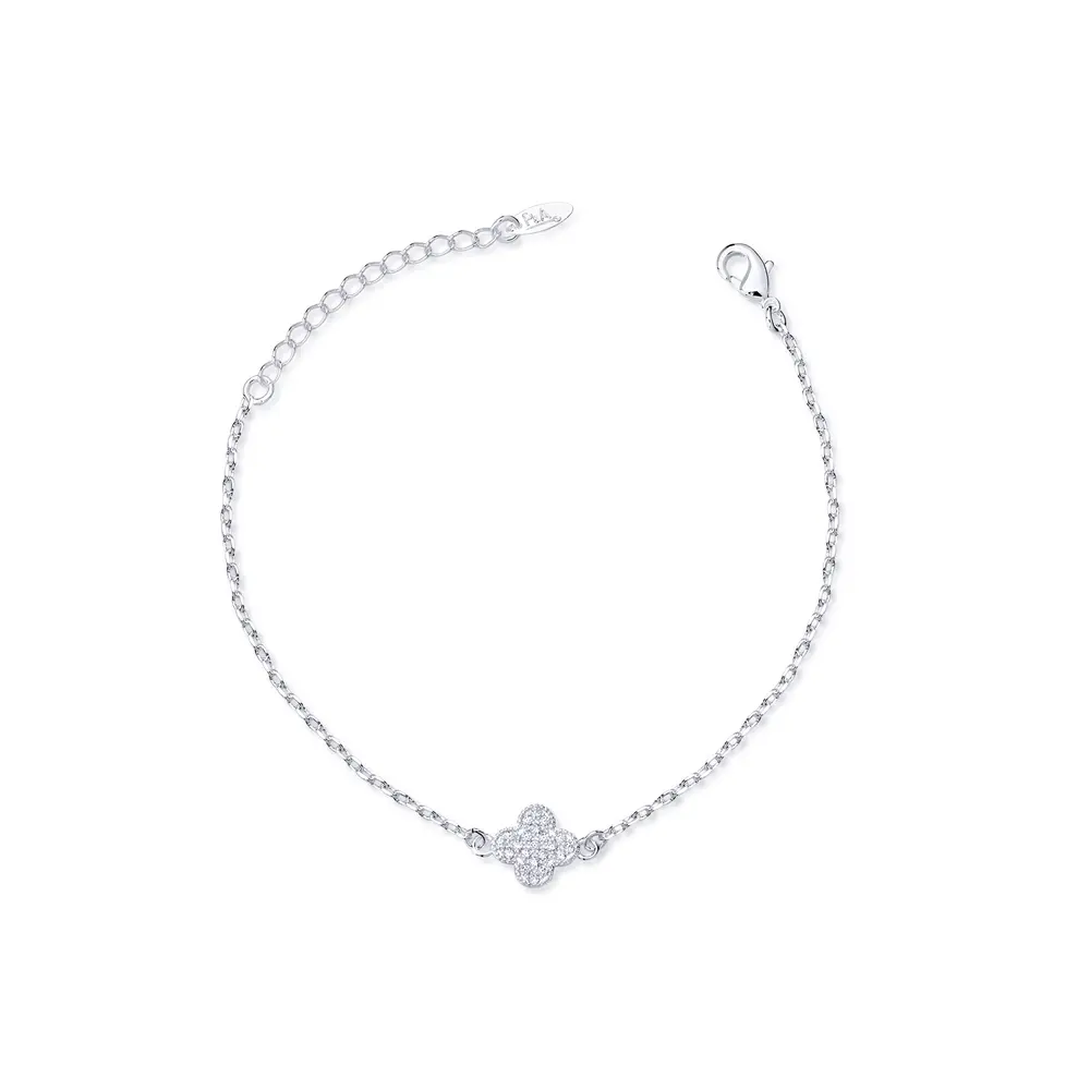 Pulseira Prata Leve Trevo Com Zircônias