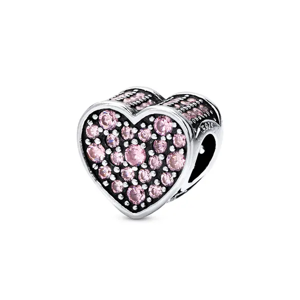 Berloque Prata Art Colection Coração Com Zircônias Rosa