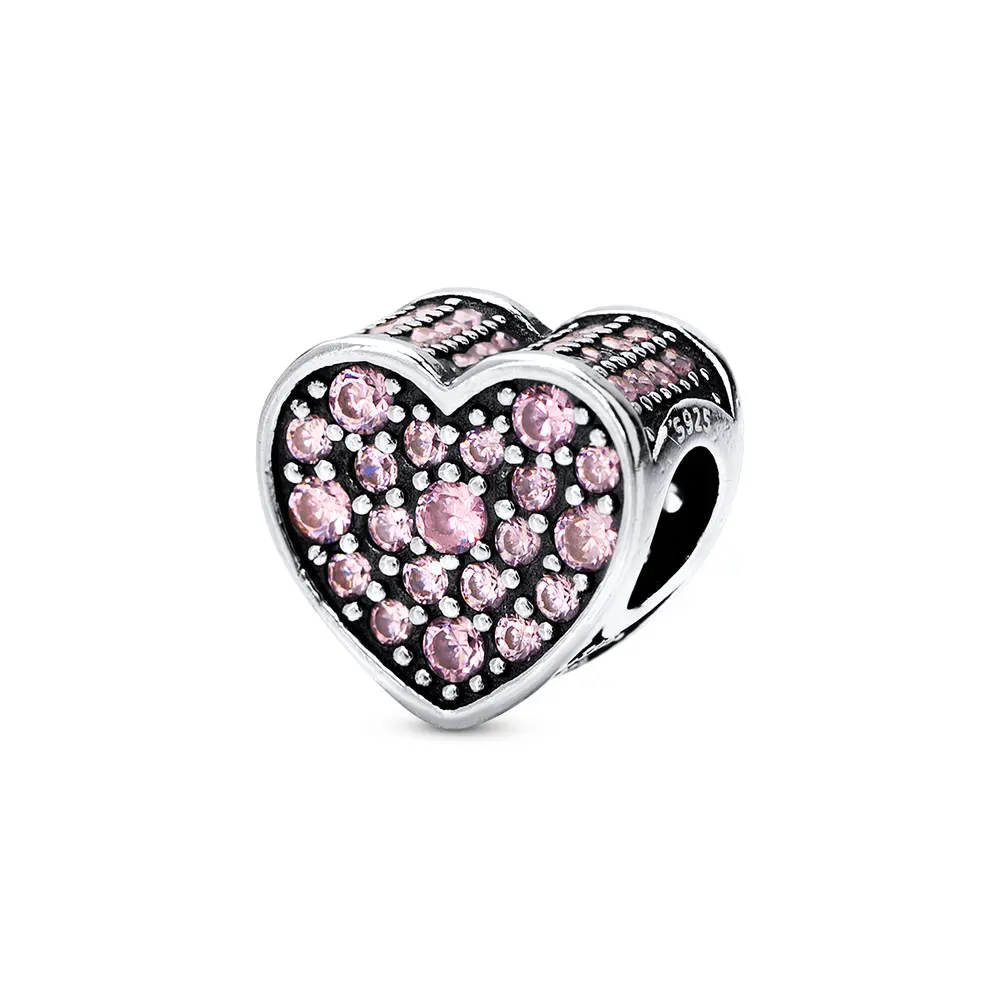 Berloque Prata Art Colection Coração Com Zircônias Rosa
